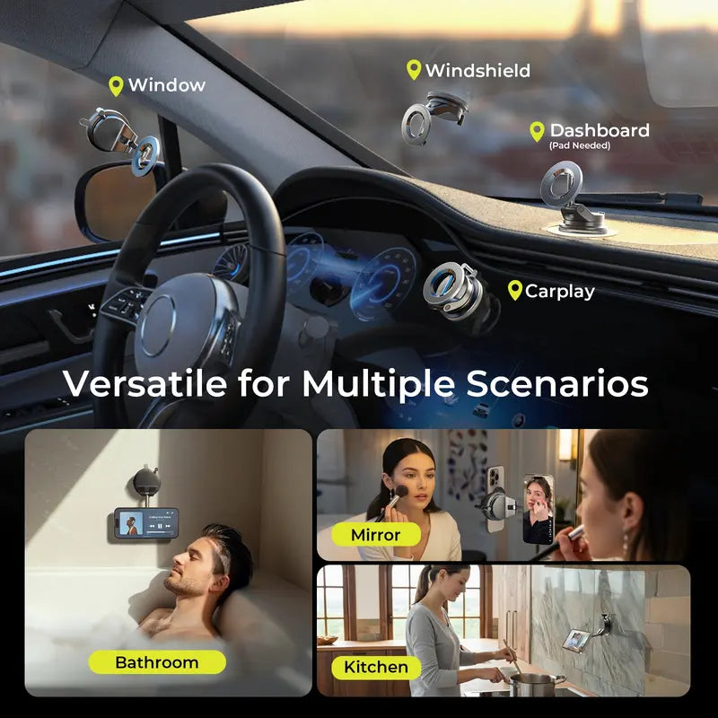 LISEN  iphone 17  Vacuum MagSafe Car Mount  Magnetic Phone Holder, 360° Adjustable for MagSafe Car Holder Foldable Suction Phone Mount for Car, for Garmin GPS/Mirror/Smooth Surface, for iPhone 17 Pro Max 16