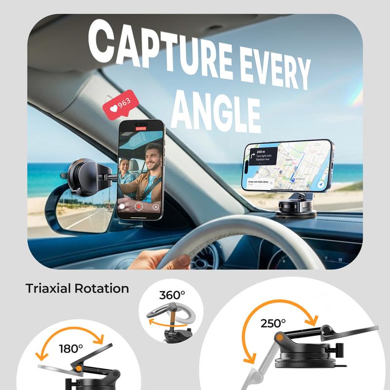 LISEN  iphone 17  Vacuum MagSafe Car Mount  Magnetic Phone Holder, 360° Adjustable for MagSafe Car Holder Foldable Suction Phone Mount for Car, for Garmin GPS/Mirror/Smooth Surface, for iPhone 17 Pro Max 16